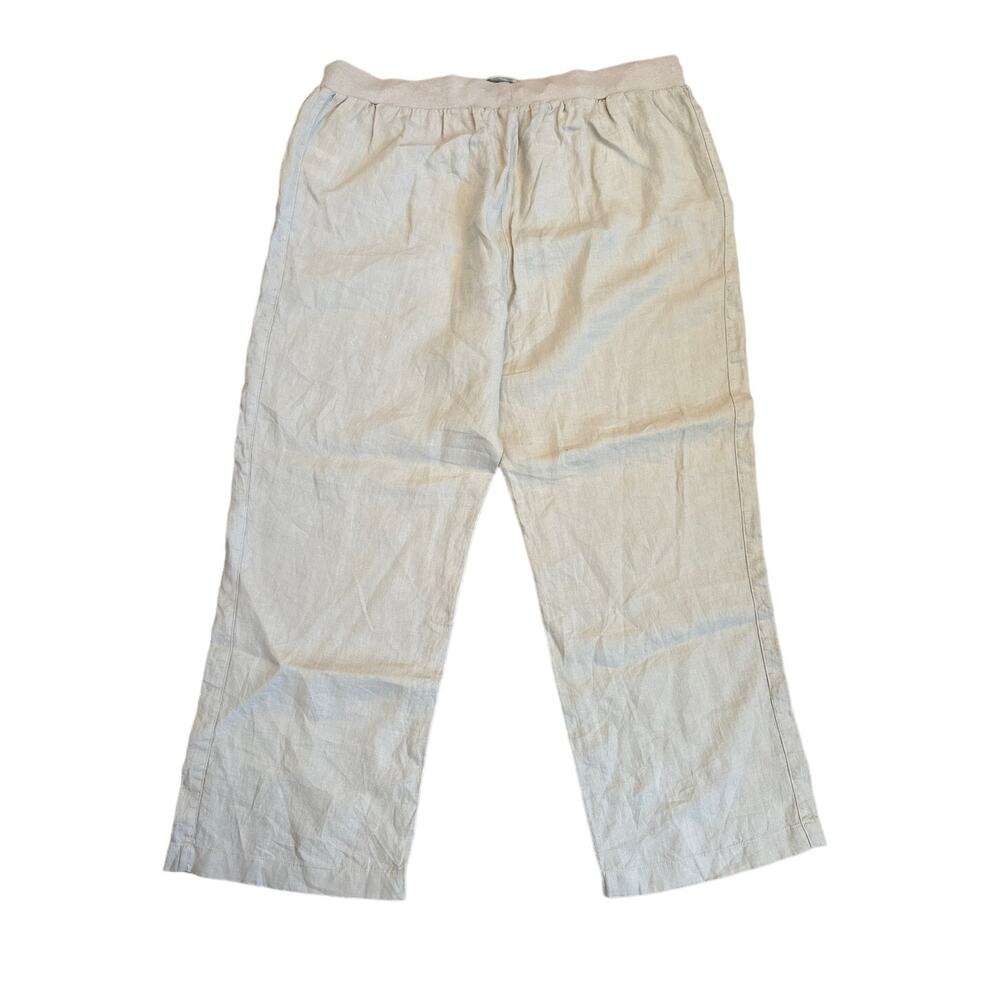 Ellen Tracy Women's Beige Tan Wide Leg Linen Pants Pull On Drawstring Size 1X - Picture 2 of 10